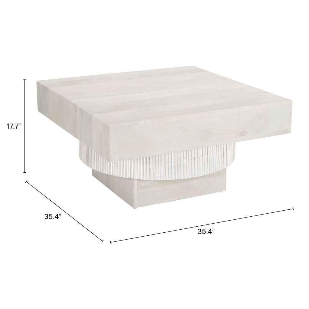 36" Natural White Solid Wood Square Geo Pedestal Coffee Table-8