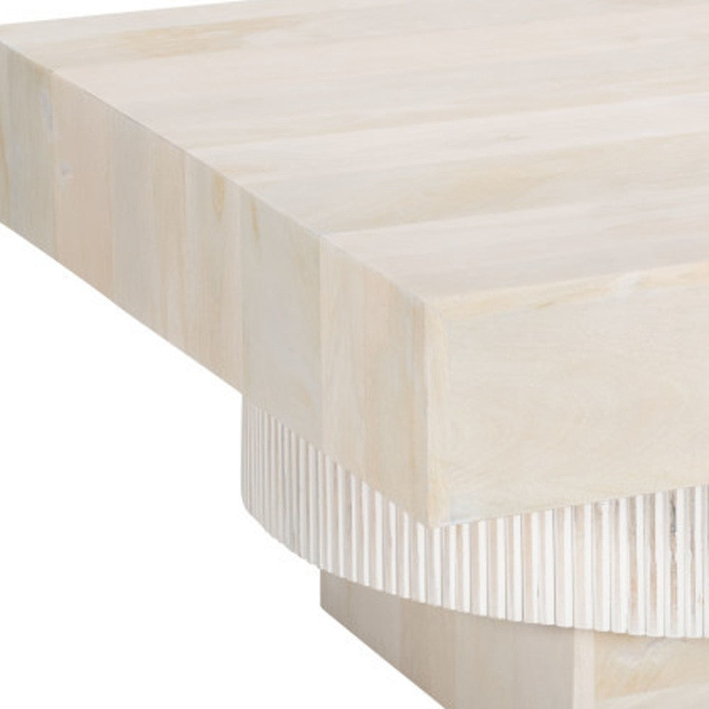 36" Natural White Solid Wood Square Geo Pedestal Coffee Table-5