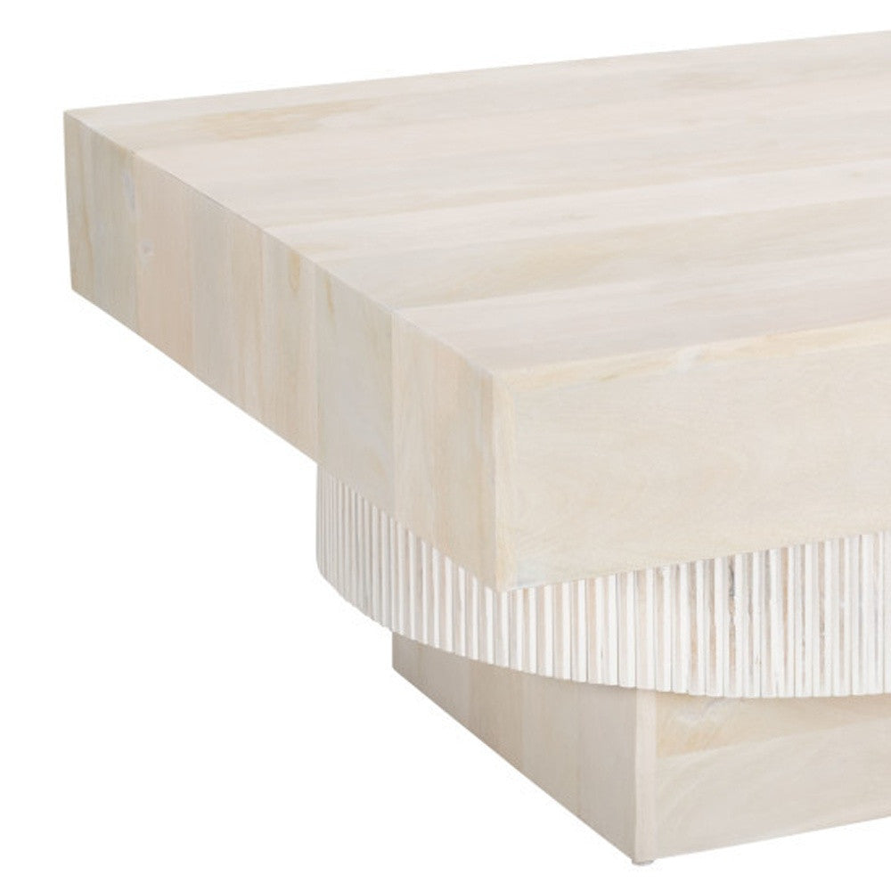 36" Natural White Solid Wood Square Geo Pedestal Coffee Table-6