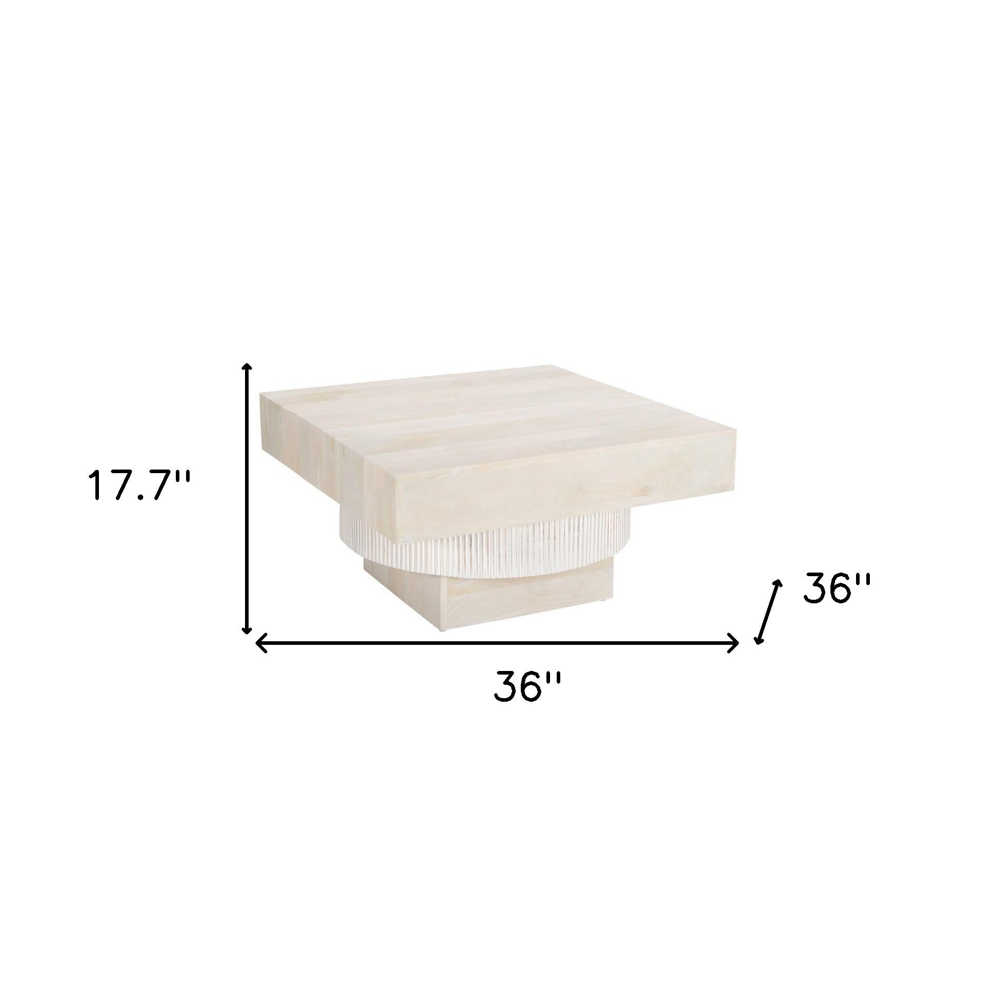 36" Natural White Solid Wood Square Geo Pedestal Coffee Table-7