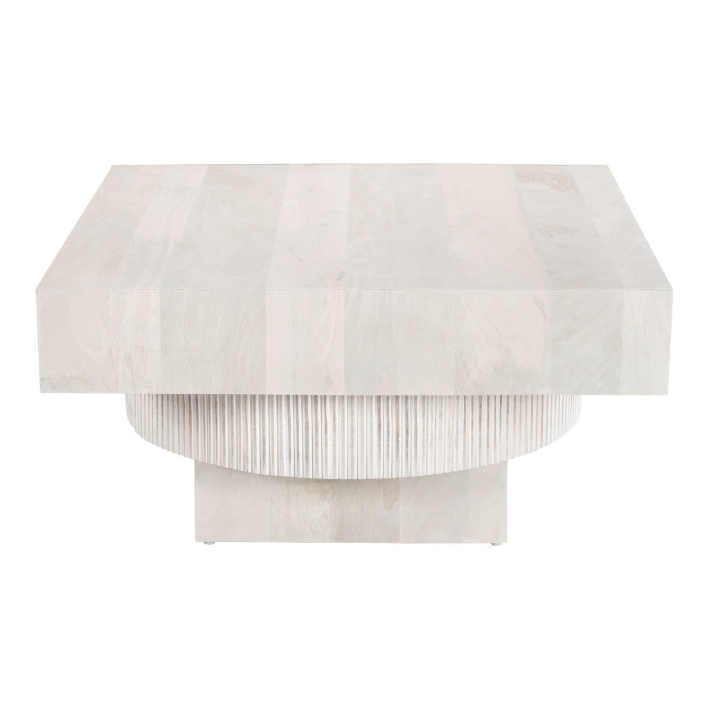 36" Natural White Solid Wood Square Geo Pedestal Coffee Table-4