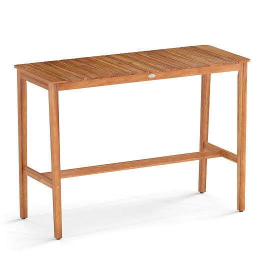 Acacia Wood Counter Height Table with Slatted Tabletop and Footrest Crossbar