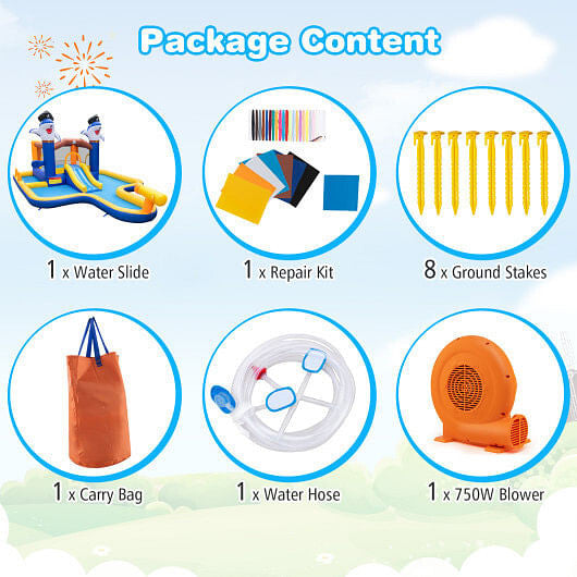 7-In-1 Water Slide Park with Splash Pool and Water Cannon with 750W Blower