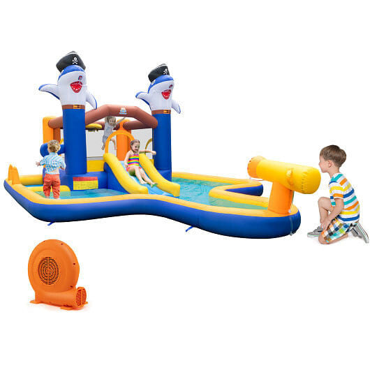 7-In-1 Water Slide Park with Splash Pool and Water Cannon with 750W Blower
