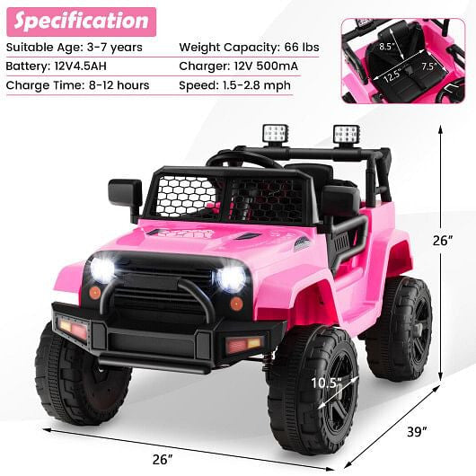 12V Kids Ride On Truck with Remote Control and Headlights-Black