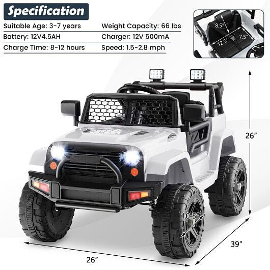 12V Kids Ride On Truck with Remote Control and Headlights-Black