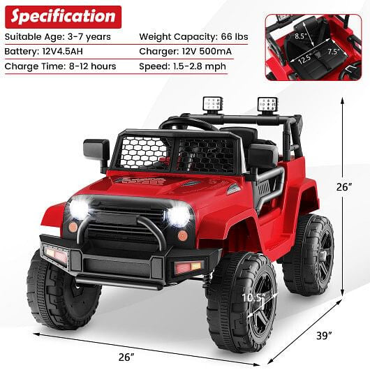 12V Kids Ride On Truck with Remote Control and Headlights-Black