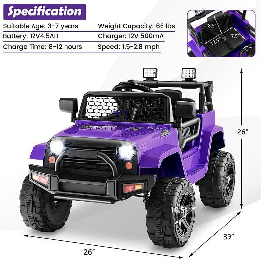 12V Kids Ride On Truck with Remote Control and Headlights-Black