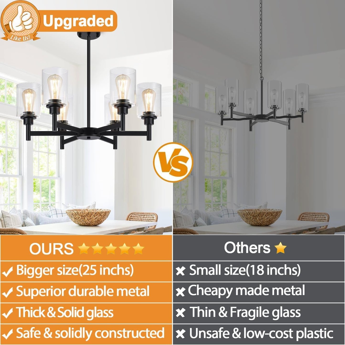 Black Six Light Dining Room Chandelier Crystal Aura